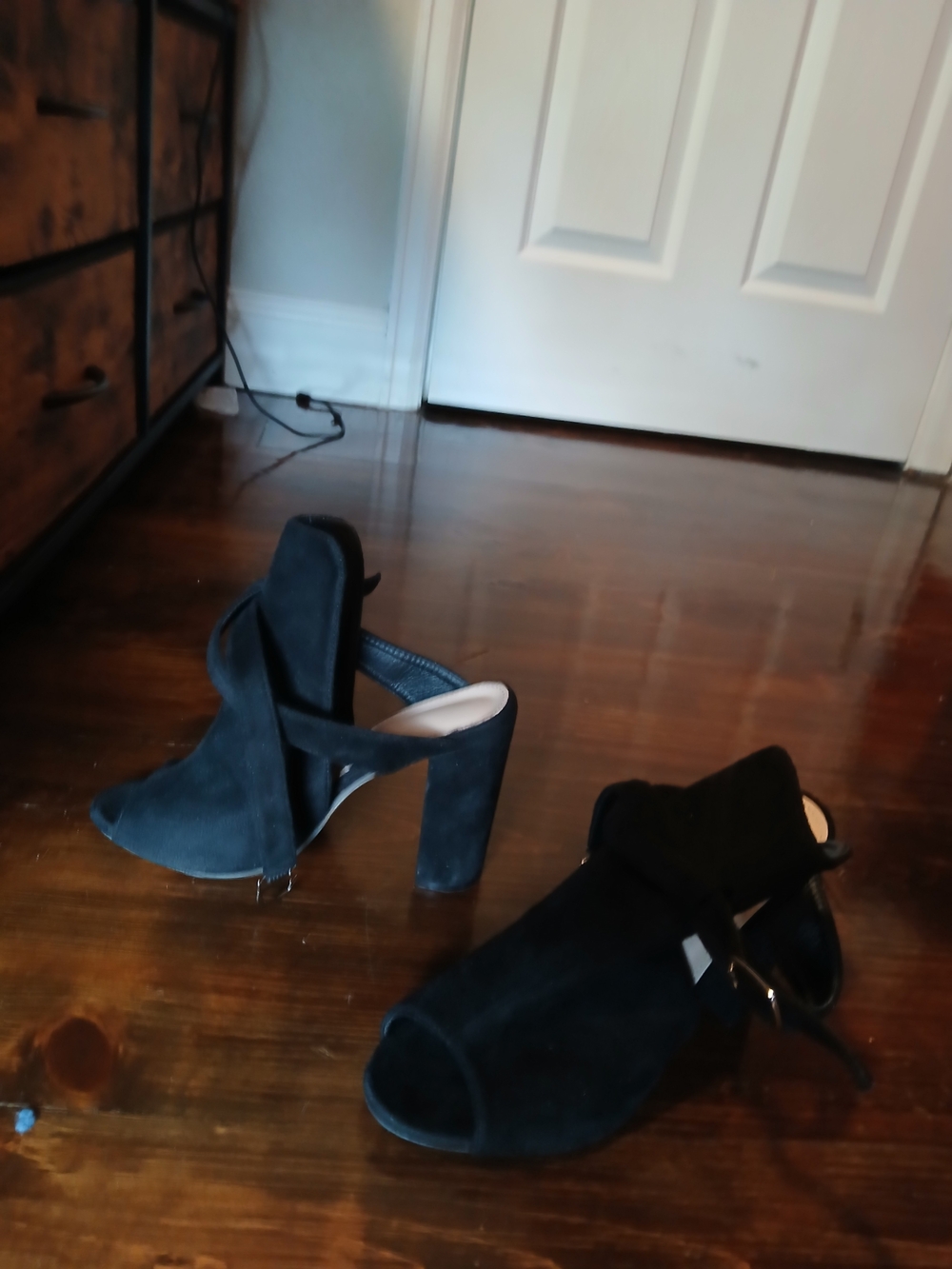Women’s Black Suede Open-Toe Ankle Booties